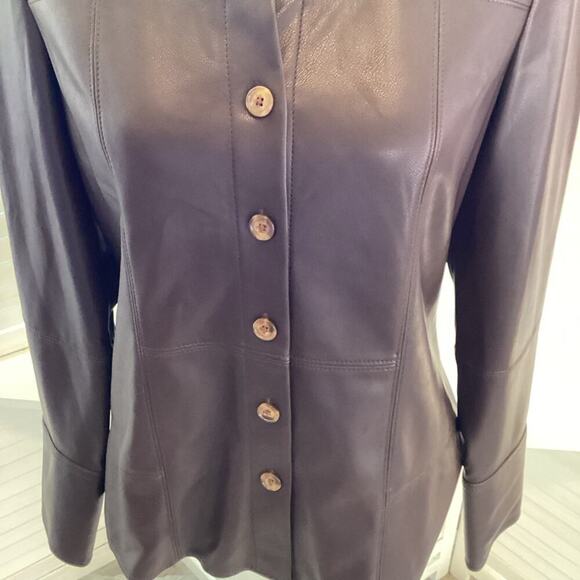 REBECCA TAYLOR FAUX LEATHER SOFT BUTTON DOWN JACKET SIZE MED - Picture 3 of 9